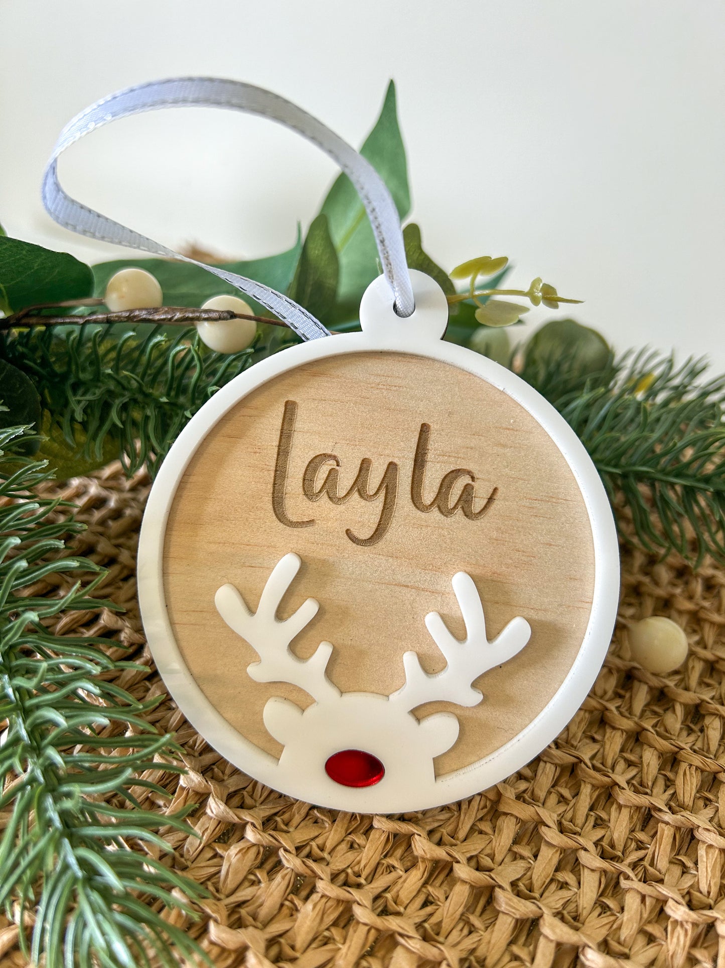 Round Reindeer Christmas Ornament