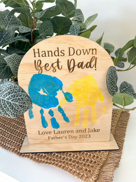 Hand's Down Best Dad Plaque with stand