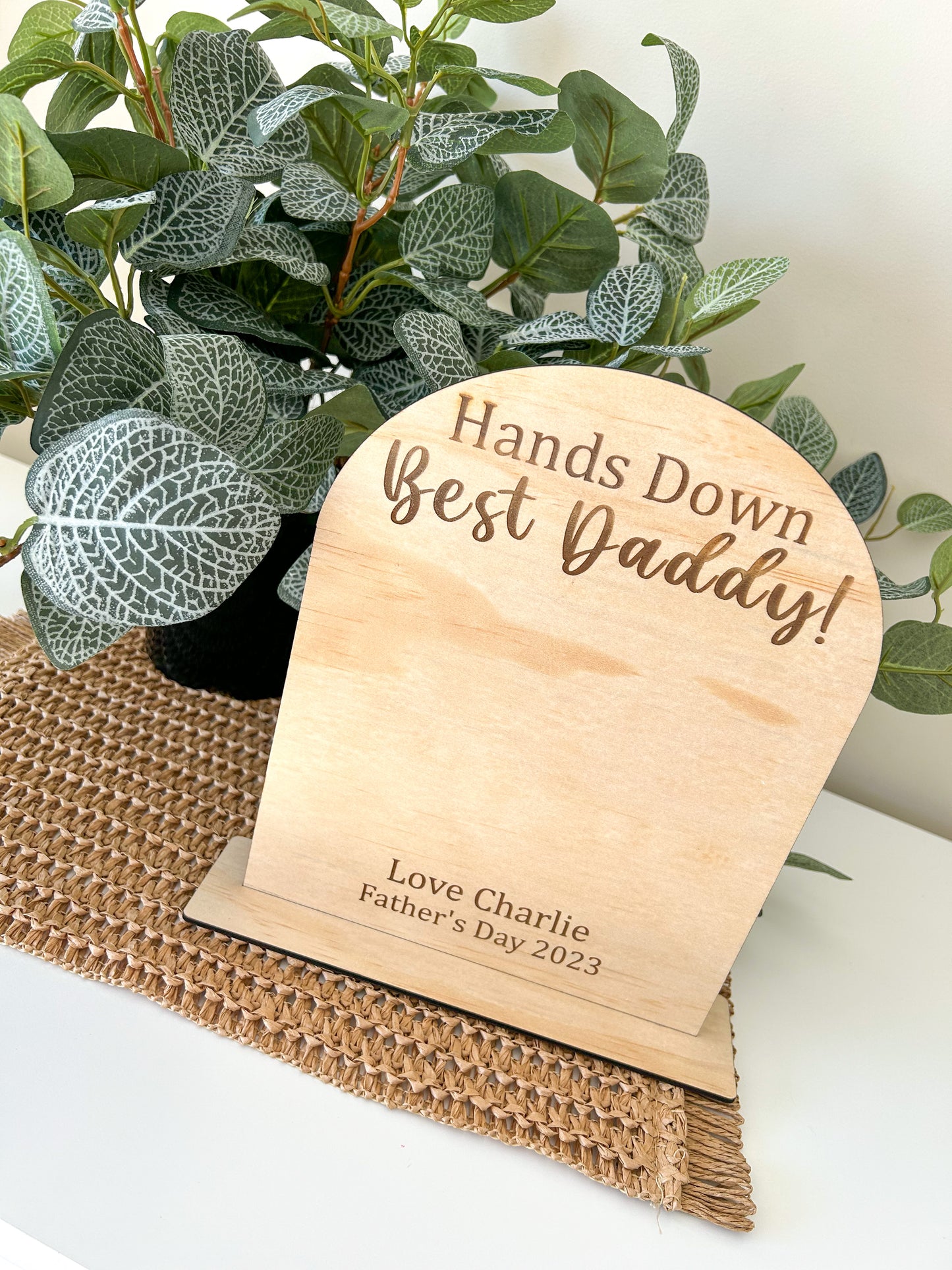 Hand's Down Best Dad Plaque with stand