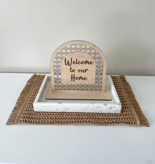 wooden welcome home sign