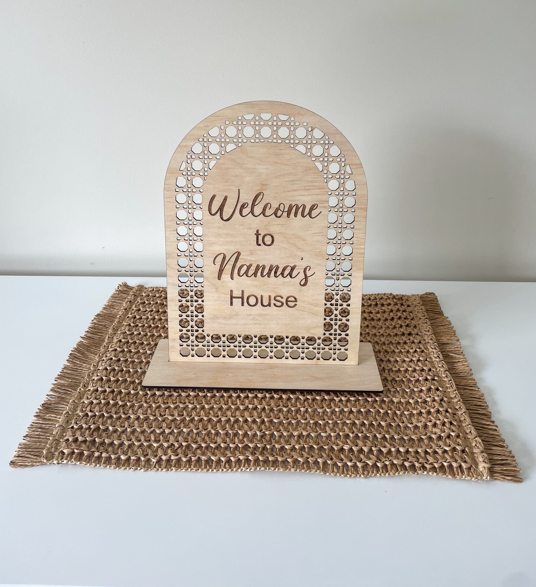 wooden welcome home sign