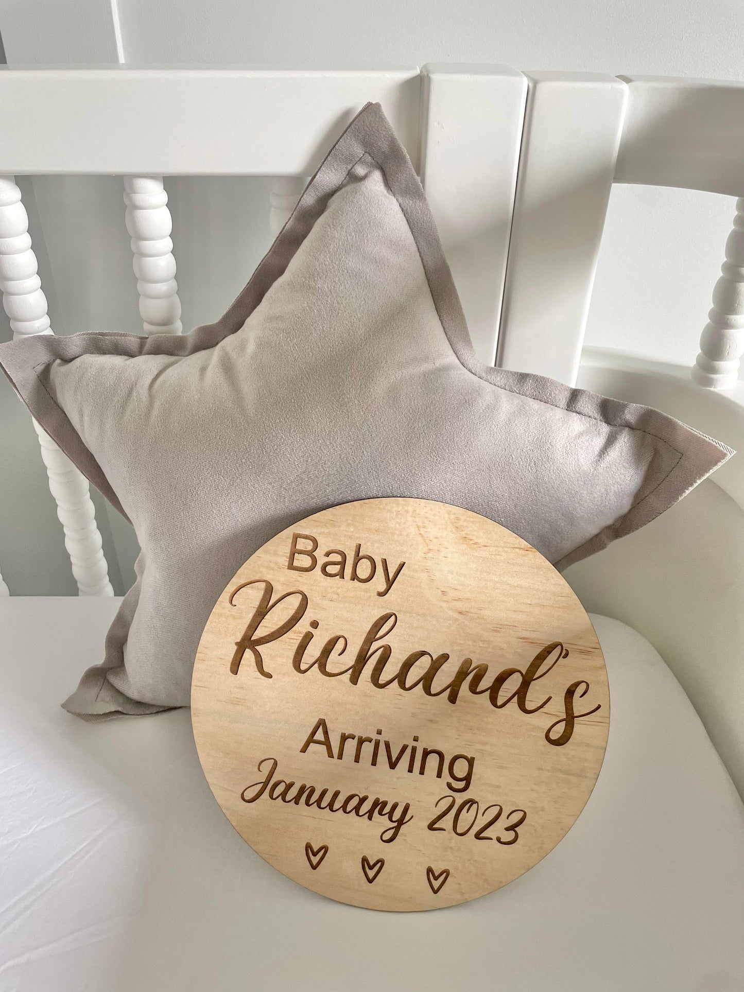 custom wooden baby arrival announcement