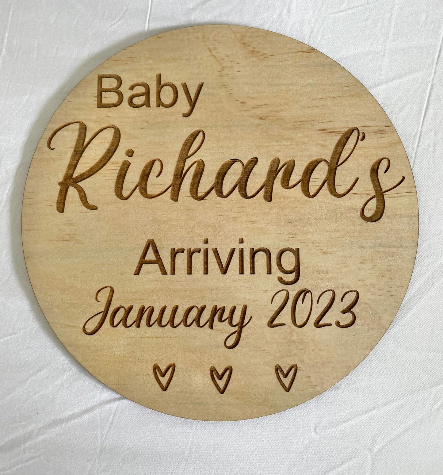 wooden baby announcement